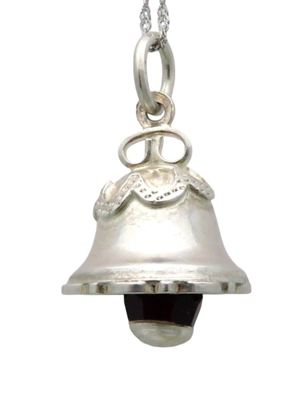 Vintage 925 Sterling Silver Ornate Bell Charm w/Movable Faceted Garnet Clapper